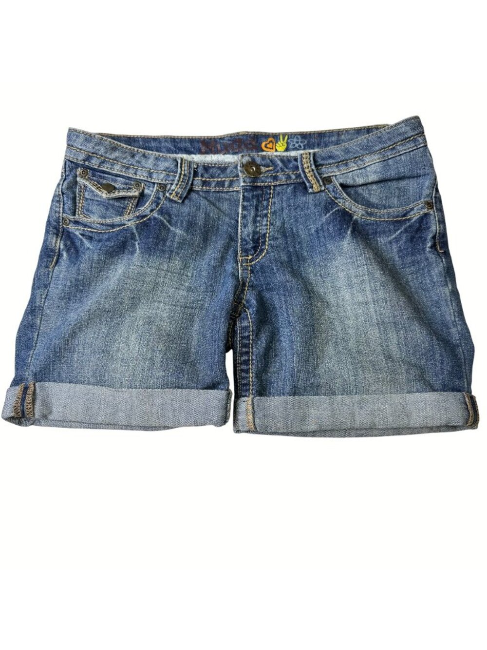 Y2K Mudd Low Rise Denim Jean Shorts Juniors  11 With Rolled Cuffs Distressed